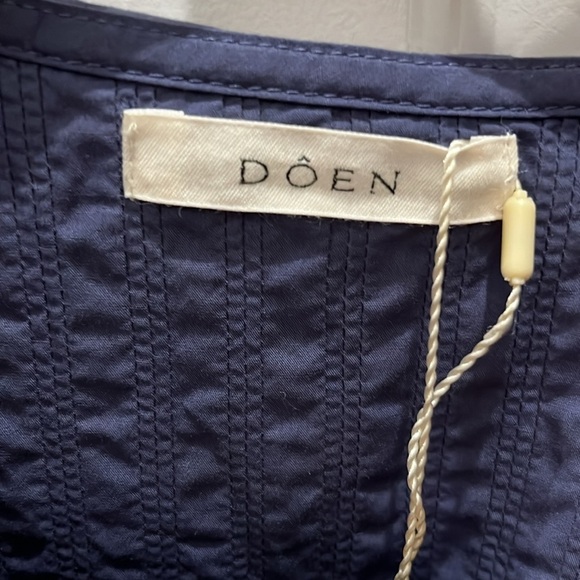 NWT Doen Blue Ruffle Collar Hickory Long Sleeve Blouse Top Atlantic Blue - Picture 4 of 9